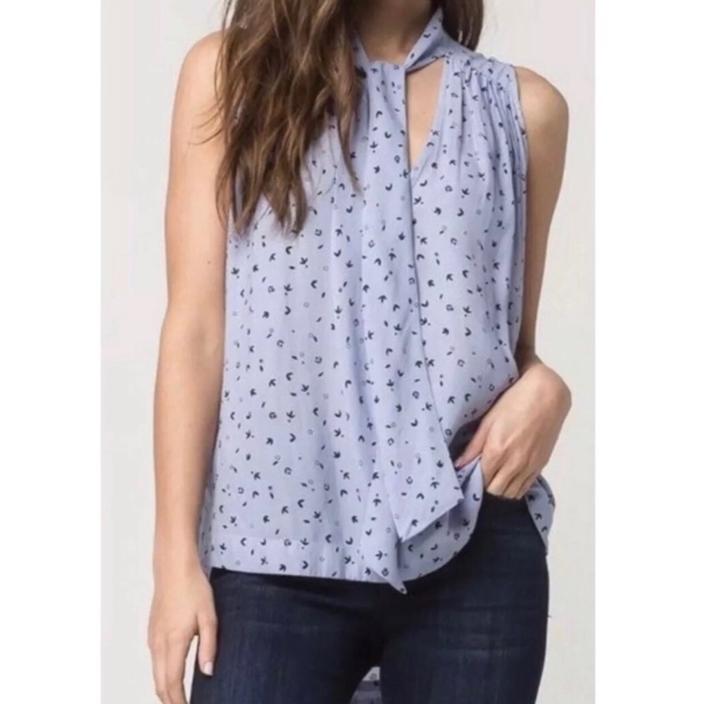 Free People patterned blue tank with tie neck